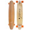 Koastal TBand long board compete deck top and bottom image with orange wheels.