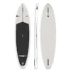 SIC Maui Flow 11.6 Inflatable paddleboard top, side, and bottom view in grey and white with black pad.
