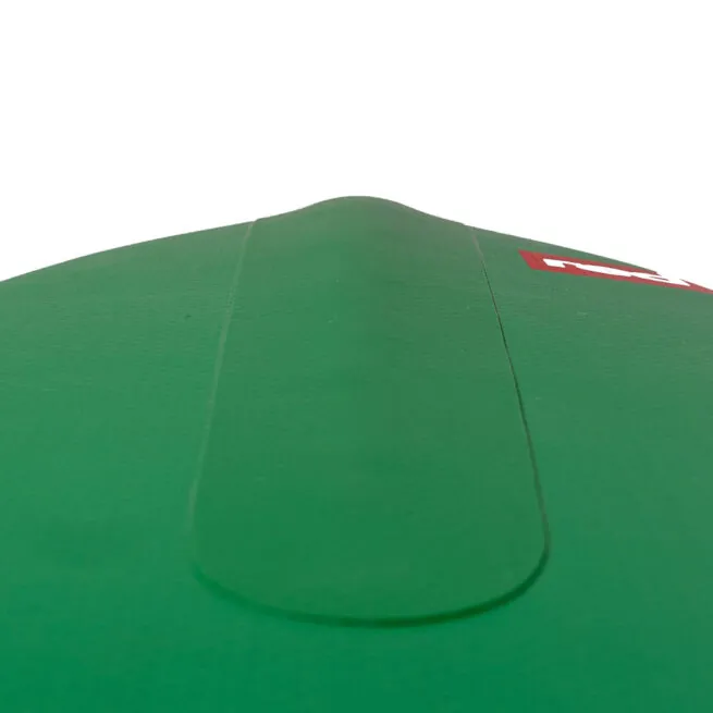 Close-up of green baseball cap peak.