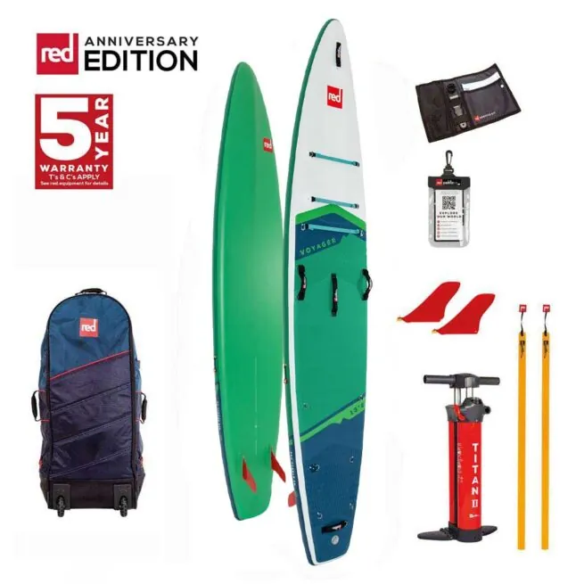 Red Voyager 13.2 Anniversary edition stand-up paddleboard and accessories set. Available at Riverbound Sports in Tempe, Arizona.