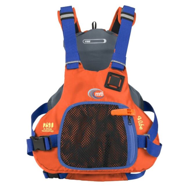 The MTI Vibe PFD in orange front view.