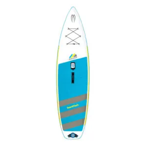 Blue and white Badfish Monarch stand-up paddleboard at Riverbound Sports