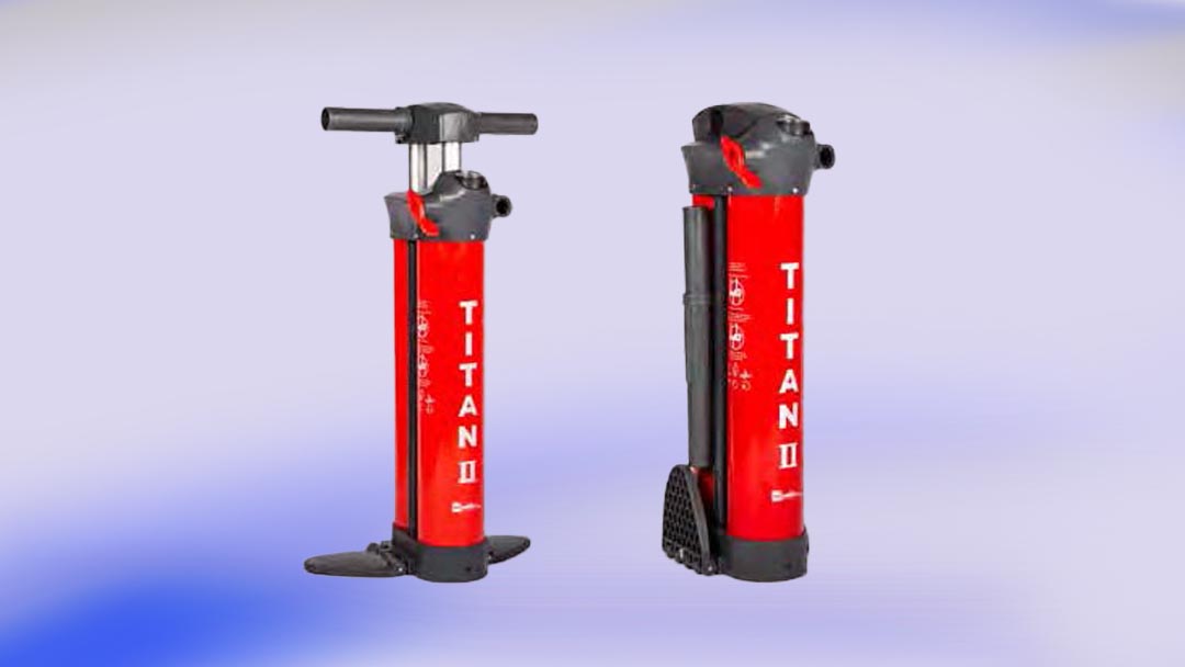 Images of the new Red Titan II pump in both the ready to use and compact view for storage. Available at Riverbound Sports in Tempe, Arizona.