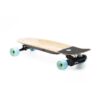 Evolve Skateboards Stoke with blue wheels angle view of side and top.