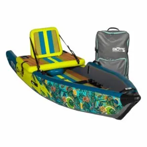 Bote Deus inflatable kayak in bombardier color with storage bag. Available at Riverbound Sports in Tempe, Arizona.