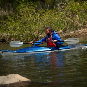 Eddyline Skyline kayak with Manta Ray hybrid high angle Aqua Bound paddle. Available at Riverbound Sports in Tempe, Arizona.