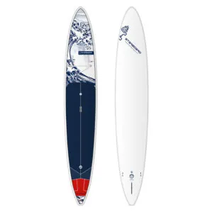 Starboard Generation 14' blue and white wave graphic paddleboard at Riverbound Sports.