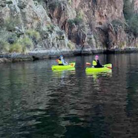 Winter kayaking tour on Saguaro lake with Riverbound Sports.