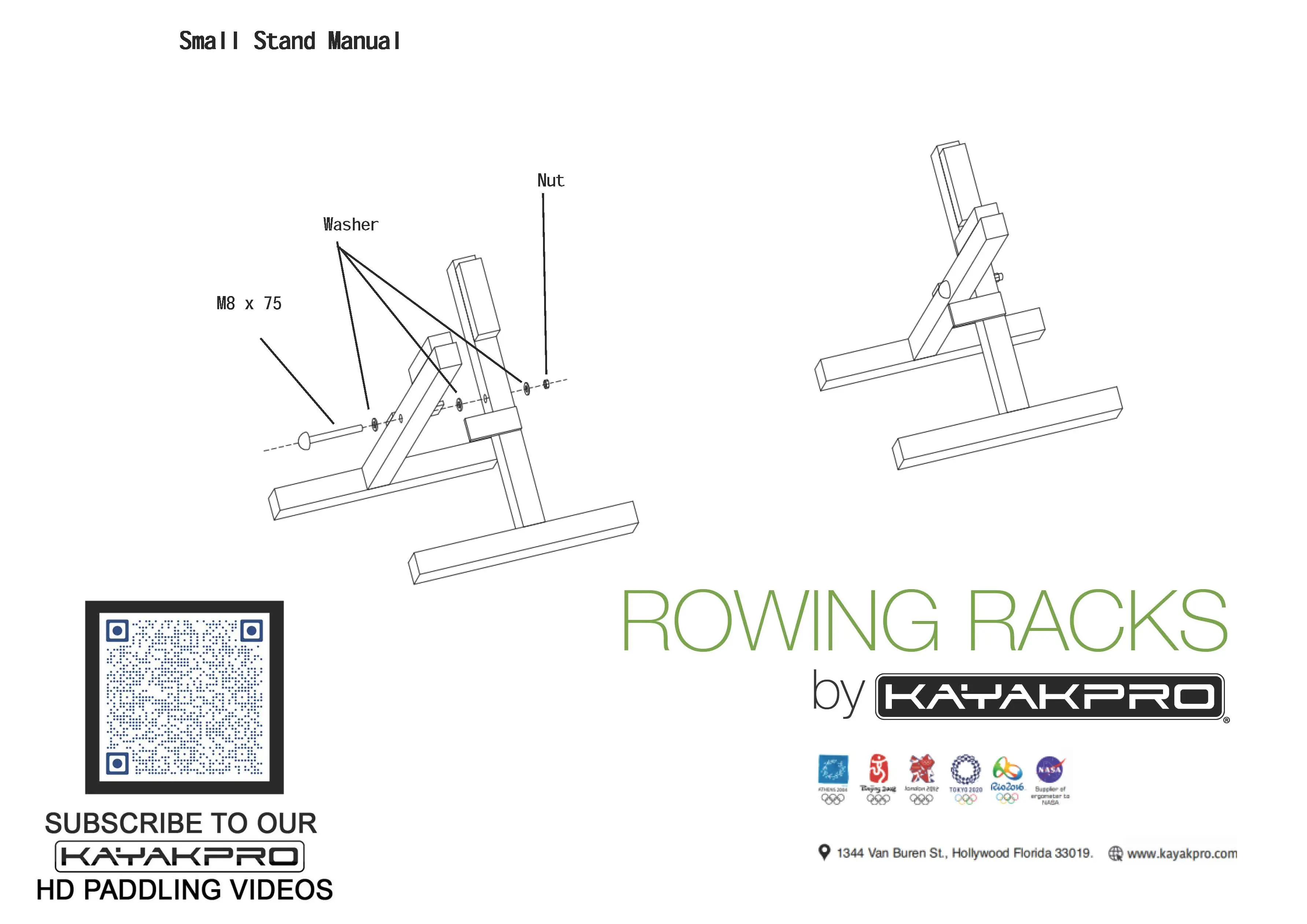 Illustrated kayak rack assembly guide with components labeled