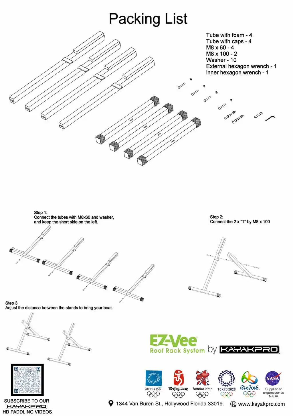 Illustration of roof rack system assembly steps.