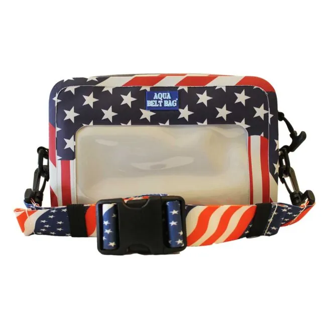 American flag-themed waterproof belt bag.