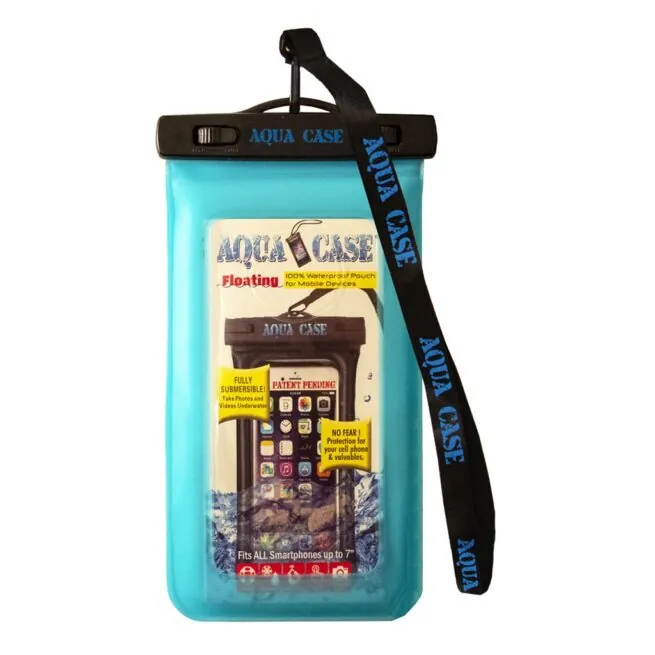 Waterproof blue smartphone pouch with strap