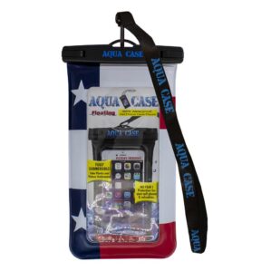 Waterproof floating phone case with patriotic design.