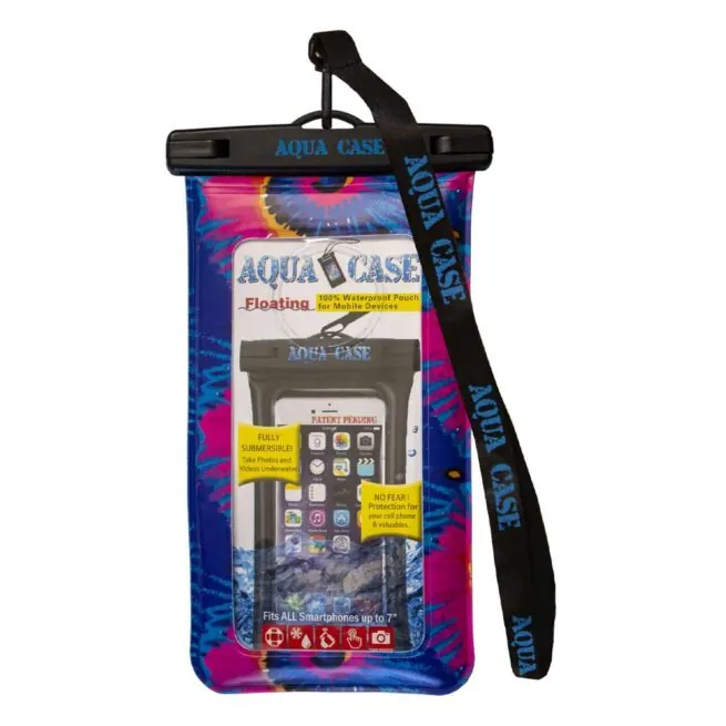 Colorful waterproof smartphone pouch with strap.