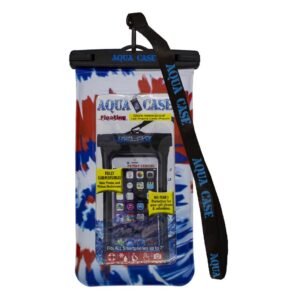 Waterproof floating smartphone case with strap and colorful design.