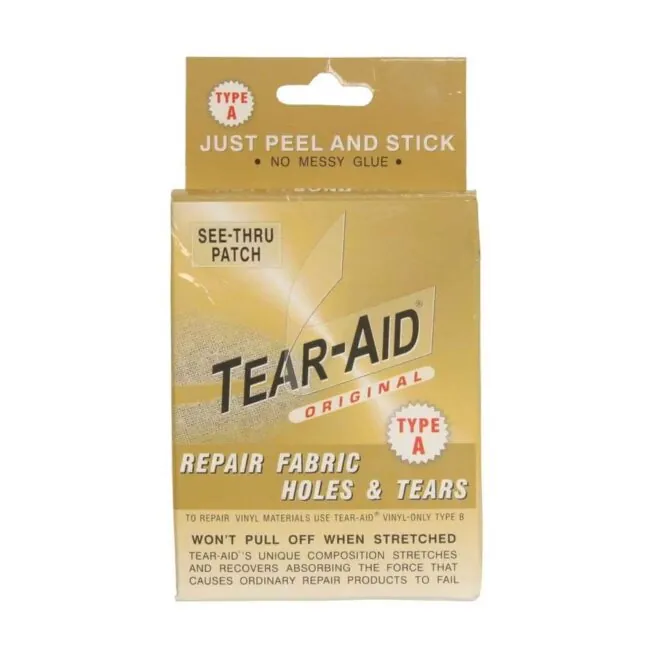 Tear-Aid Type A fabric repair patch packaging. Available at Riverbound Sports Paddle Company in Tempe, Arizona.