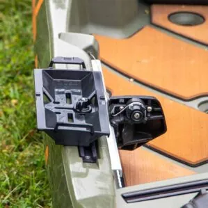 Yakattack Tracpak Quick Release Base Mount on fishing kayak. Available at Riverbound Sports in Tempe, Arizona.