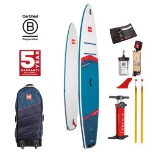 Red paddle board 14' X 28" Sports+ and accessories for water sports. Available at Riverbound Sports in Tempe, Arizona.