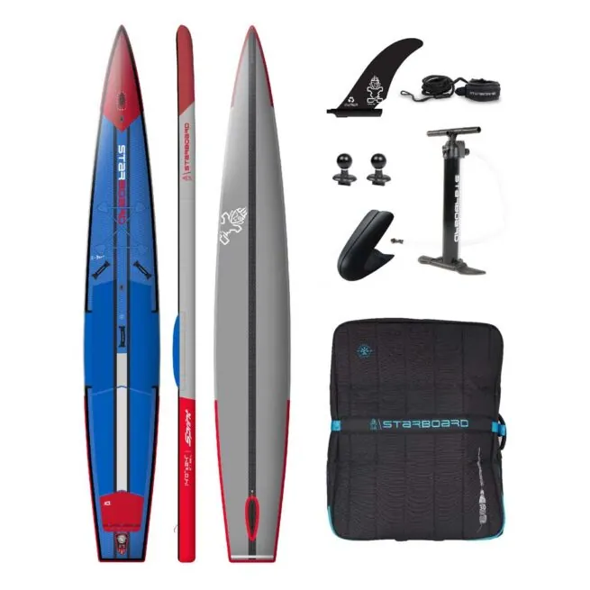 Starboard SUP Airline Sprint Inflatable 14'0" x 25.5" stand-up paddleboards and accessories displayed. Available at riverbound Sports in Tempe, Arizona.