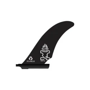 Black Starboard SUP race fin with eco-friendly logo.