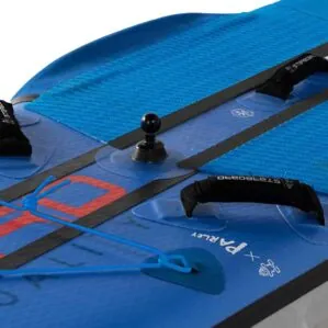 Starboard SUP Sprint close-up of blue stand-up paddleboard deck details.