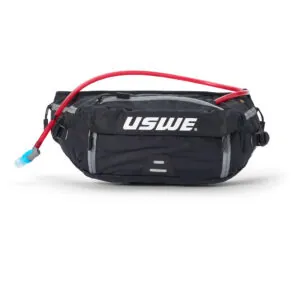 Carbon Black USWE hydration hip pack with hose. Available at Riverbound Sports in Tempe, Arizona.