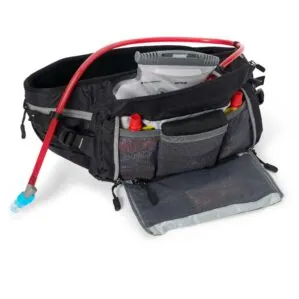 Carbon Black USWE hydration hip pack with hose. Available at Riverbound Sports in Tempe, Arizona.
