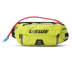 Crazy yellow USWE hydration hip pack with hose. Available at Riverbound Sports in Tempe, Arizona.