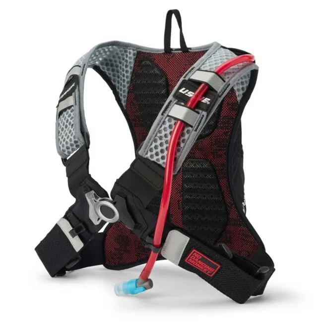 Black USWE Vertical 4L hydration backpack isolated on white background. Available at Riverbound Sports in Tempe, Arizona.
