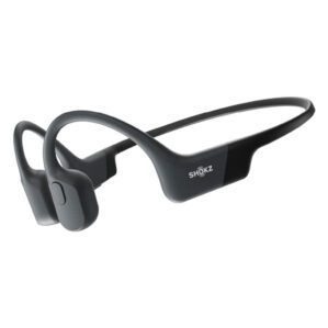 Shokz OpenRUN Black bone-conduction headphones. Available at Riverbound Sports.