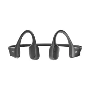 Shokz OpenRUN Black bone-conduction headphones. Available at Riverbound Sports.