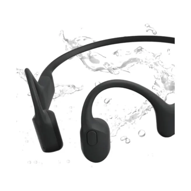 Shokz OpenRUN Black bone-conduction headphones. Available at Riverbound Sports.