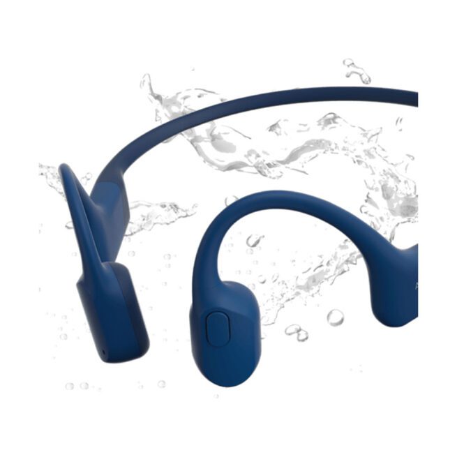 Shokz OpenRUN Blue bone-conduction headphones. Available at Riverbound Sports.