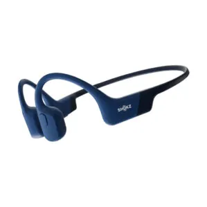 Shokz OpenRUN Blue bone-conduction headphones. Available at Riverbound Sports.