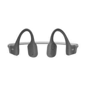 Shokz OpenRUN Grey bone-conduction headphones. Available at Riverbound Sports.