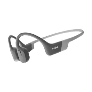 Shokz OpenRUN Grey bone-conduction headphones. Available at Riverbound Sports.