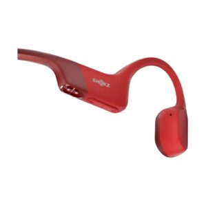 Shokz OpenRUN Red bone-conduction headphones. Available at Riverbound Sports.