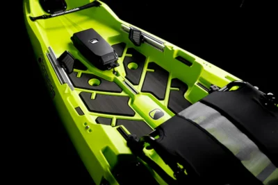 Bonafide RVR119 kayak with accessories on black background