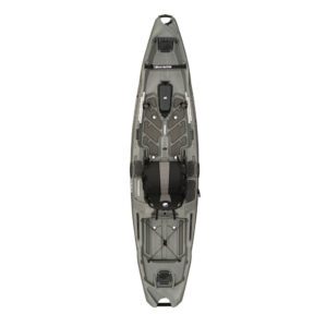 Top view of Bonafide RVR119 fishing kayak in top gun grey color at Riverbound Sports in Tempe, Arizona.