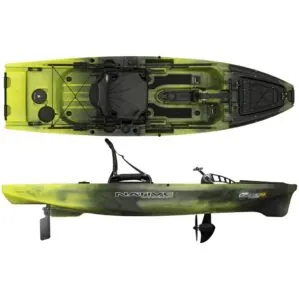 Native Watercraft Slayer Max 10 Propel fishing kayak in gator green color in split image view at Riverbound Sports in Tempe, Arizona.