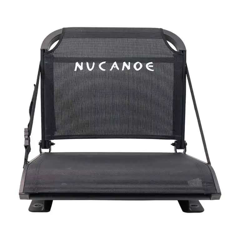 Nucanoe branded Fusion Low CG kayak seat on white background at Riverbound Sports.