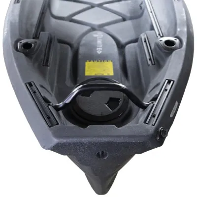 Top view of a black motorcycle fuel tank