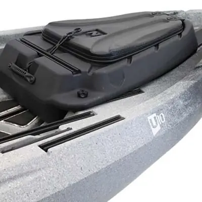 Close-up of kayak with black storage compartment