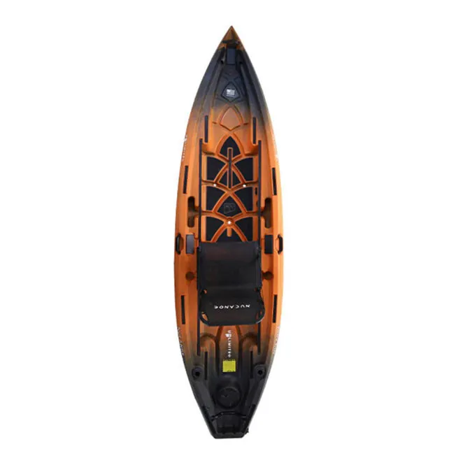 Overhead view of the NuCanoe Unlimited fishing kayak kayak in hazard color.