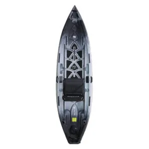 Overhead view of the NuCanoe Unlimited fishing kayak kayak in thunder storm color.