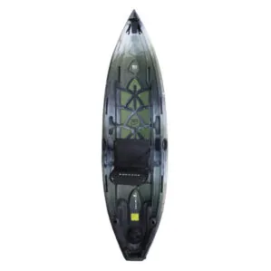 Overhead view of the NuCanoe Unlimited fishing kayak kayak in tundra color.