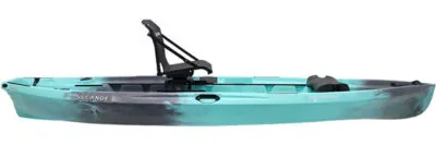 Blue single-seat fishing kayak on white background