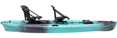 Blue pedal kayak with elevated seating and open deck