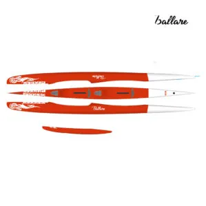 Puakea Outrigger Ballare OC2 in red and white legend. Available at Riverbound Sports.