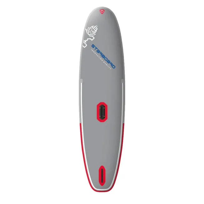 Gray and red stand-up paddleboard